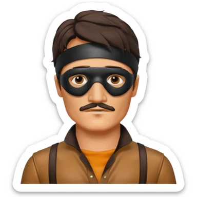 pedro pascal with leather eye mask and leather halter neck blouse sticker