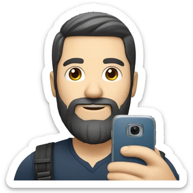 a caucasian man with black hair and beard taking a selfie with his phone sticker