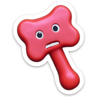 red plastic dog bone toy dans is chewed up on one side  sticker