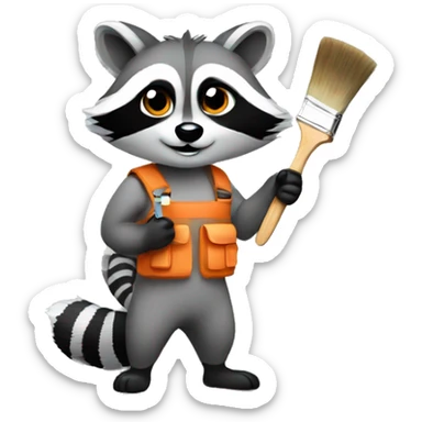 Raccoon holding paint palett and paintbrush sticker