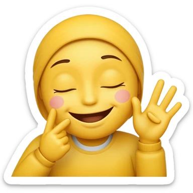 emoji smiling with closed eyes with a hand showing the little sign sticker