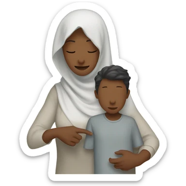 A veiled mother trains her son by hand sticker