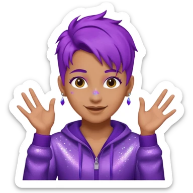 glitter purple gamer non-binary happy purple hair sticker