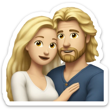blonde woman, long hair, huging a blonde man with beard. he's semi-long hair sticker