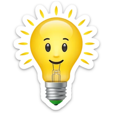 Simple flat emoji of a bright yellow light bulb symbolizing a positive idea, with a green check mark next to it. Clean, modern, minimal design. No text, no 3D, no shadows. White or transparent background.. sticker