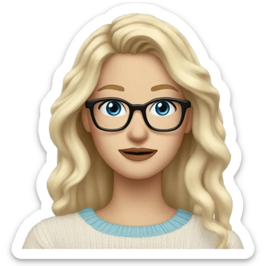 Blonde balayage long hair white women sweater blue eyes and small glasses calling cell phone  sticker