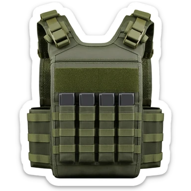 Green fatigue plate carrier with magazine pouch sticker