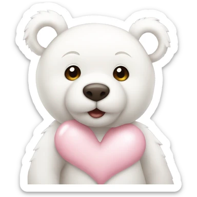 White teddy bear with light pink heart sticker