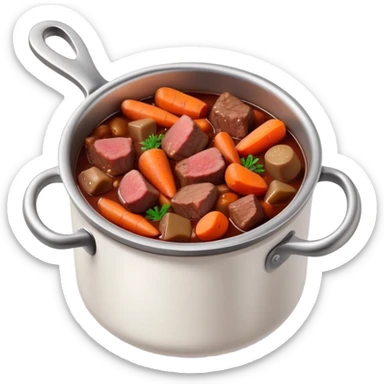 boeuf bourguignon in a pot with red wine, carrots, and beef chunks sticker