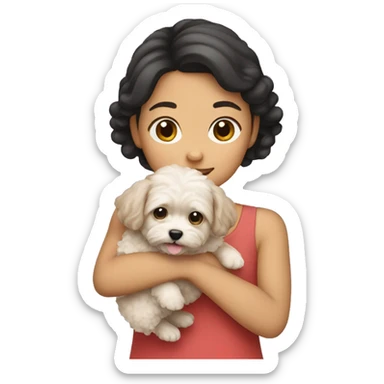 Asian girl holding maltipoo dog sticker