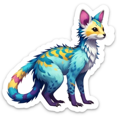 Feral Rare Fantasy colorful Vernid-Trico-species by LiLaiRa, random markings, tufted tail, tufted ears, full body sticker