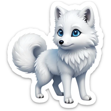 cinematic-arctic-fox-realistic-full-body-standing-emoji,-fluffy-tail-curled-slightly-around-its-paws,-thick-pure-white-fur-blending-into-the-snowy-landscape,-head-tilted-dramatically,-bright-blue-eyes-glistening-with-intelligence,-simplified-yet-realistic-focused-features,-highly-detailed,-glowing-with-an-almost-sarcastic-glow expressive eyes sticker