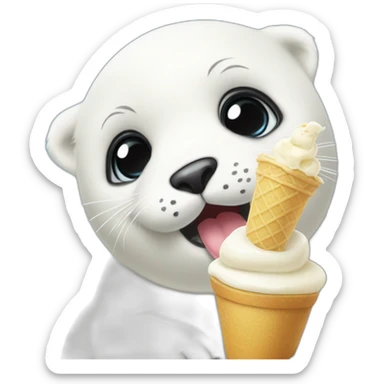 a baby harp seal eating a vanilla ice cream sticker