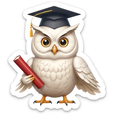 happy white Owl dancing with graduation hat and diploma in claws sticker