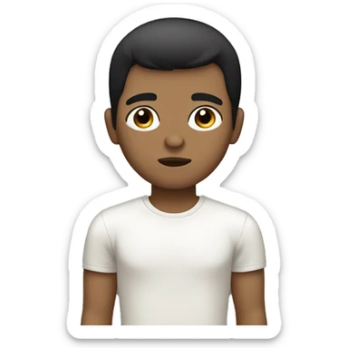 boy with black medium mullet haircut, sleepy eyes, full lips, beige skin sticker