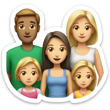 5 person European Family together consisting of 1 man and 4 girls sticker