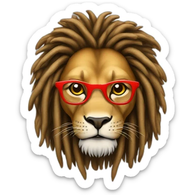wise lion with red glasses and jamaican dreads sticker