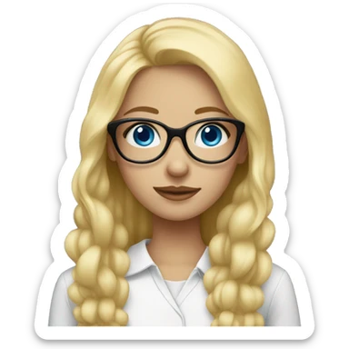 A blonde girl with blue eyes and black glasses  sticker