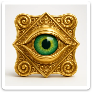 a green evil eye, ornate, with intricate patterns and gold accents sticker