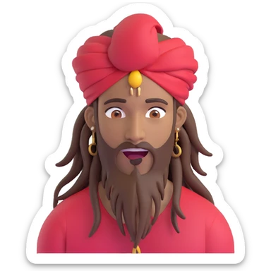 Brownskin man with long brown dreadlocks 
red t-shirt 
white turban 
expression is in love 
his eyes mouth open  sticker