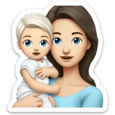 mom holding newborn baby girl with blue eyes white skin dark hair and white skin newborn white girl baby sticker