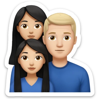 Mixed race couple, white male with mixed female (asian & black)
the female is more asian than she is black, she has long hair and tanned skin, and black eyes
The male is french, he has tall dirty blond hair sticker