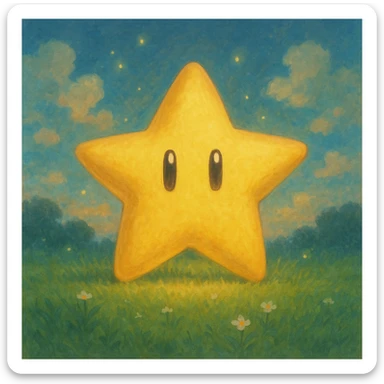 Mario star, soft painterly look, gentle lighting, whimsical atmosphere sticker