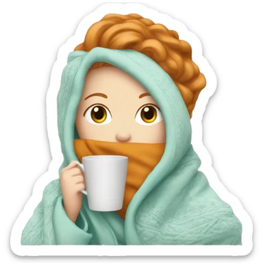 ginger white girl wearing blanket sipping tea sticker
