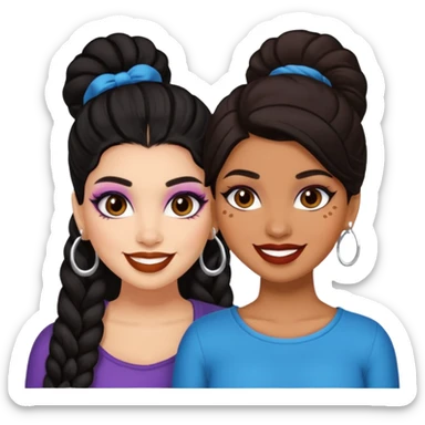 Boujy baddie best friends, trendy heavy makeup both dark hair one light skinned and one caramel skin  sticker