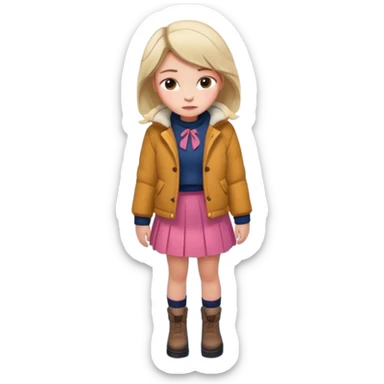 fai l'immagine di una ragazza su un lago ghiacciato che si sta incrinando sotto i suoi piedi, lei guarda giù sussultando terrorizzata falle la gonna sticker