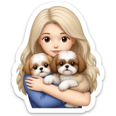 Uma mulher abrançando um shitszu  sticker