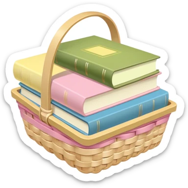 Pastel pink pastel yellow pastel blue and matcha colored books in a basket sticker