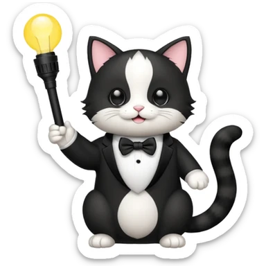 chibi cute tuxedo cat waving holding a light stick sticker