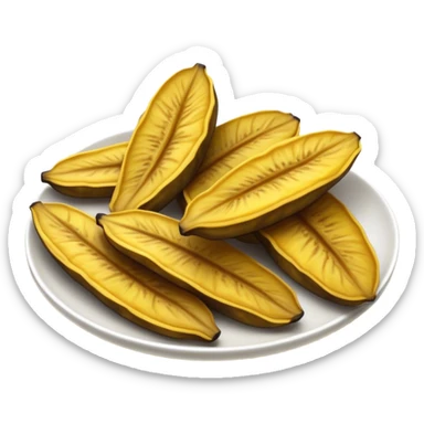 Cinematic Realistic Patacones Dish Emoji, depicted as twice-fried plantain slices with a crispy exterior rendered with detailed textures and dynamic, inviting lighting. sticker