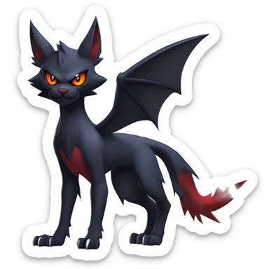  cool edgy beautiful fantasy anime-style dark animal vampiric Litten-Zoroark-Nargacuga-cat-hybrid Fakemon with big fangs and bat-ears full body sticker