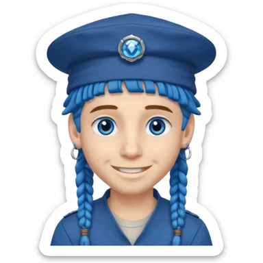 very handsome boy big blue eyes, scout boy with, blue dreadlocks, and big earrings and scouts hat sticker