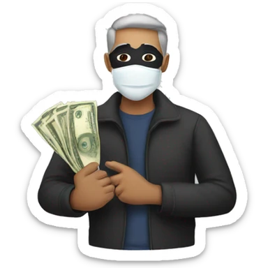 man with his money in hand while wearing a mask sticker