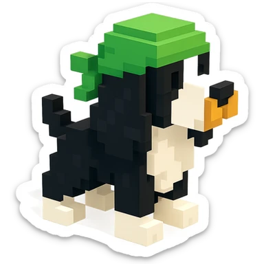 A black and white Russian Cocker Spaniel puppy wearing a green durag, facing right sticker
