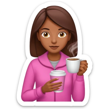Mulher morena tomando café  com roupa rosa esfriando o café  sticker