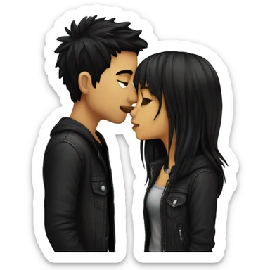 Black haired emo couple kissing  sticker
