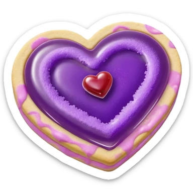 Realistic shortbread cookie in the shape of a heart with purple pastel jelly middle filling and sprinkled powder sugar on top. sticker
