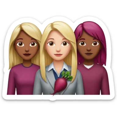 One woman medium length blond highlights hair and One man medium dark skin no hair and One woman long beetroot colour hair  sticker