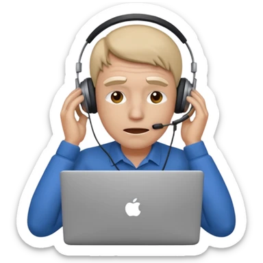 Overwhelmed trader in front of laptop sticker