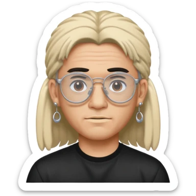 chico moreno con piercing en la ceja, pendientes, mullet y gafas y2k, expresión neutral sticker