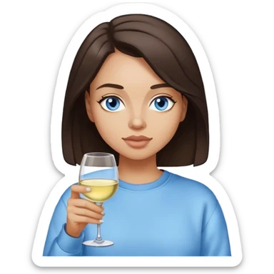 Dark brown hair woman blue eyes drinking white wine in sweatshirt sticker