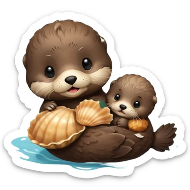 baby sea otter pup with scallop sticker