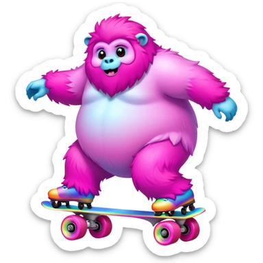 fat rainbow pink red yeti roller skating  sticker