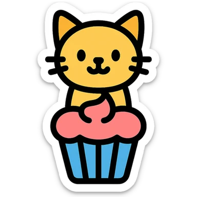 color outline icon style cupcake with a cat sticker