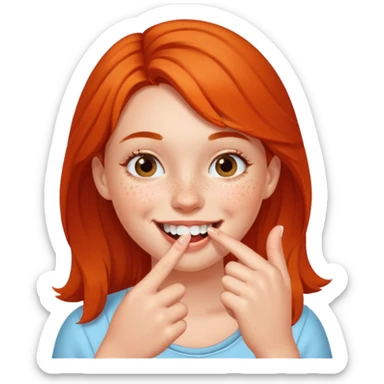 a girl smiling and bitting her finger sticker