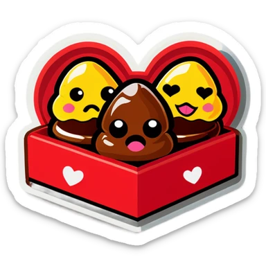 Valentine’s Day heart shaped box of poop emoji chocolates sticker
